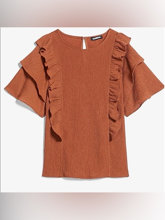 Express Tops - Express Rust Ruffle Short Sleeve Blouse